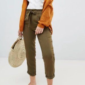 Stradivarius Khaki Tie Waist Fluid Pants